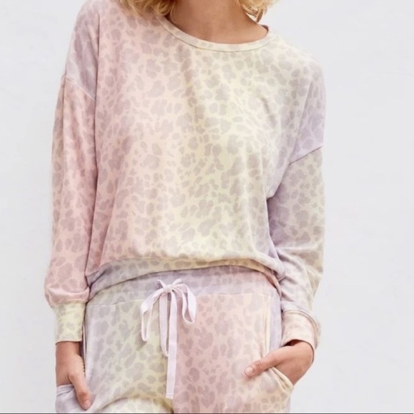 Sundry Pastel Rainbow Leopard Plush Sweatshirt Top 1/S - Picture 1 of 7